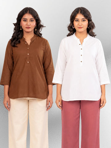Brown & White Cotton Comfort Tops Combo