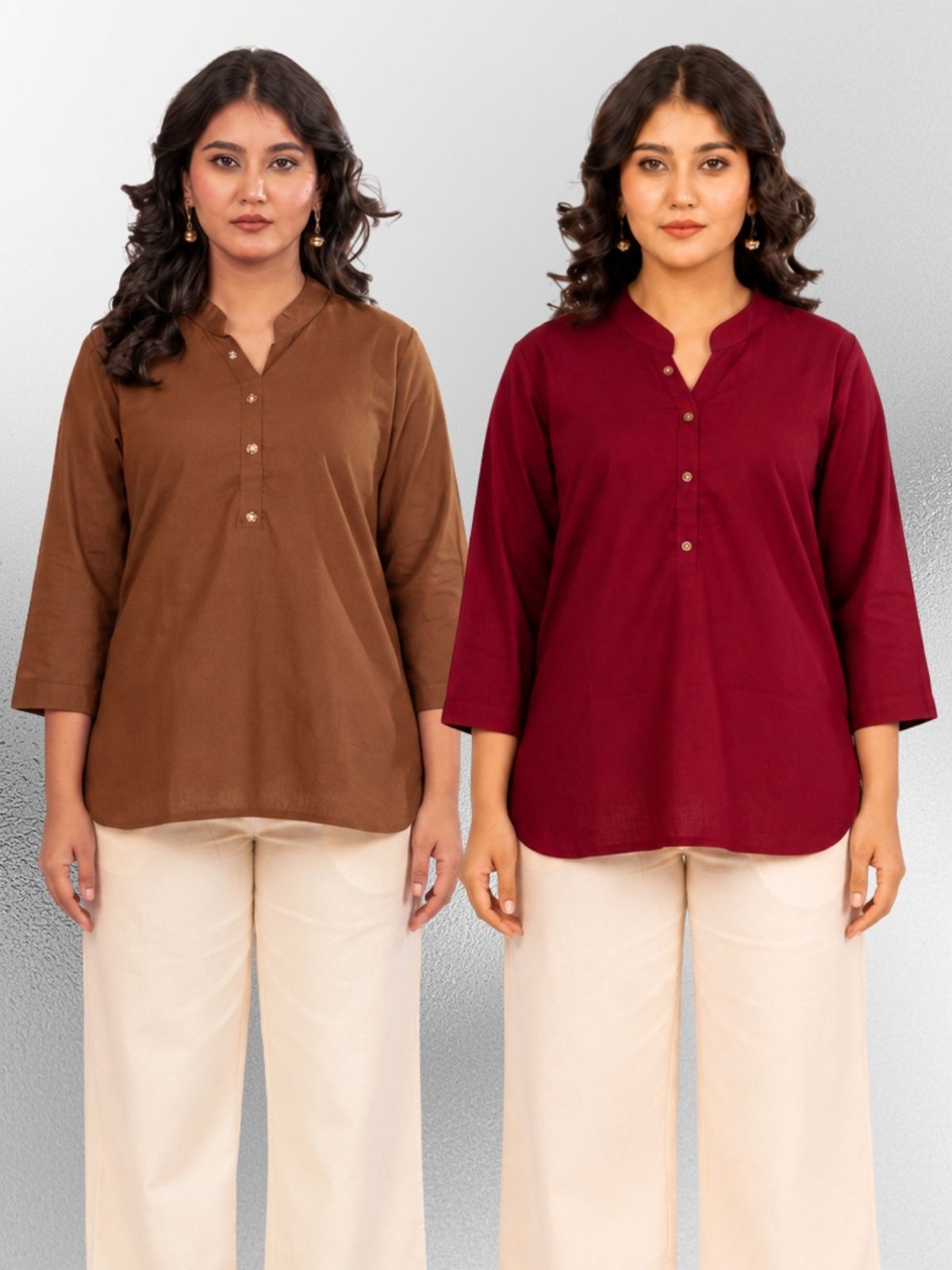 Brown & Wine Cotton Comfort Tops Combo