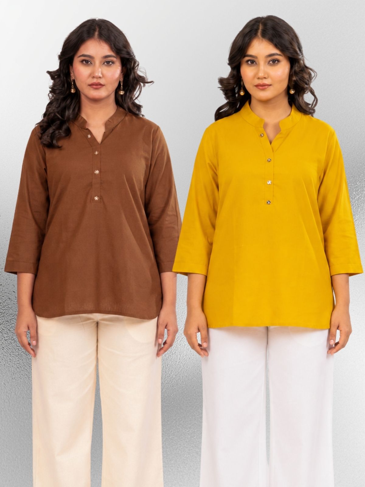 Brown & Yellow Cotton Comfort Tops Combo