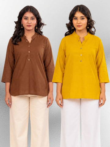 Brown & Yellow Cotton Comfort Tops Combo