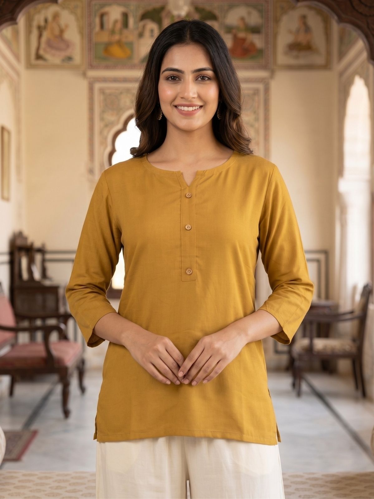 Women Camel Rayon Short Kurti