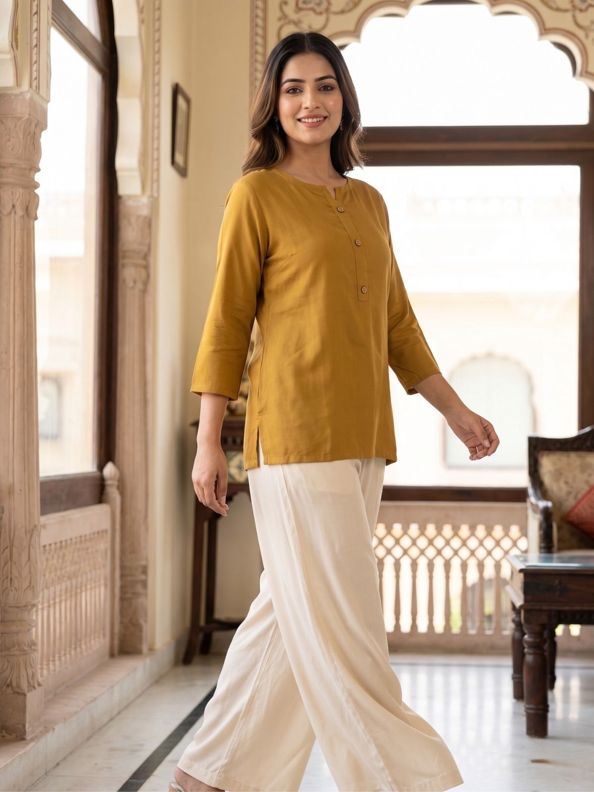Women Camel Rayon Short Kurti