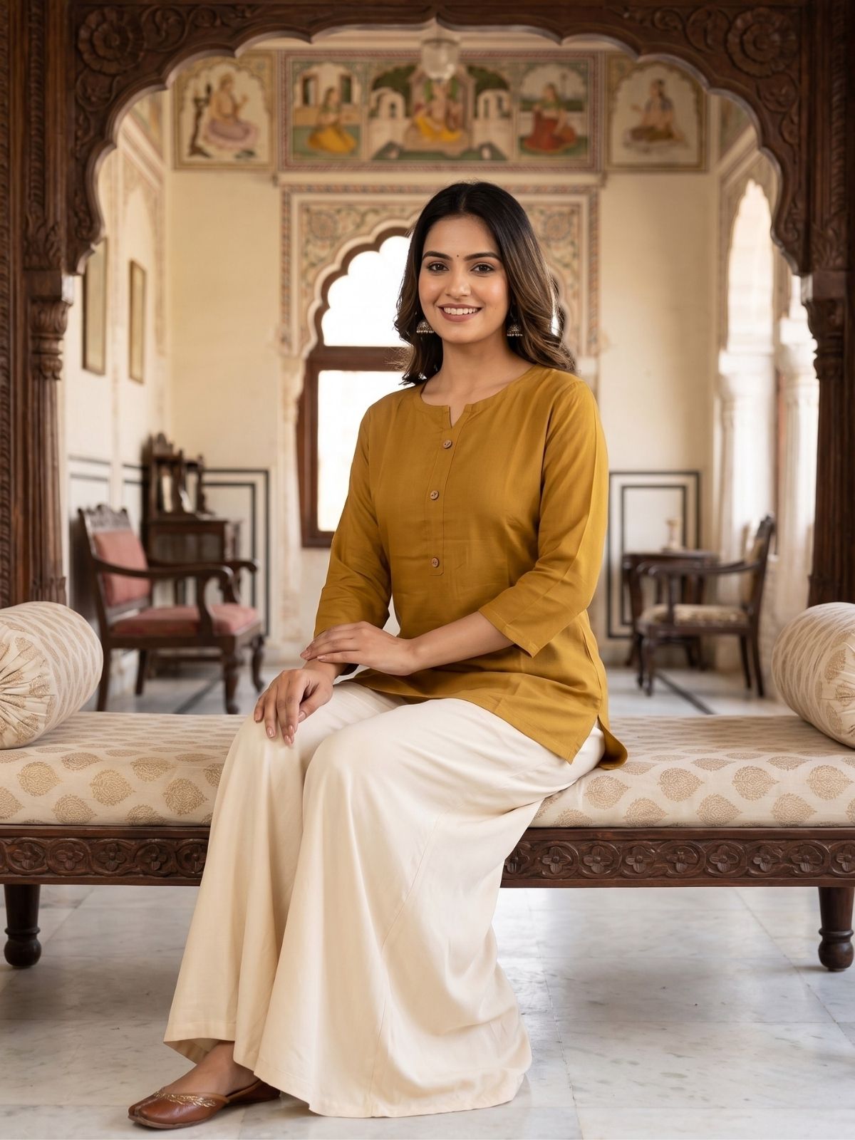 Women Camel Rayon Short Kurti