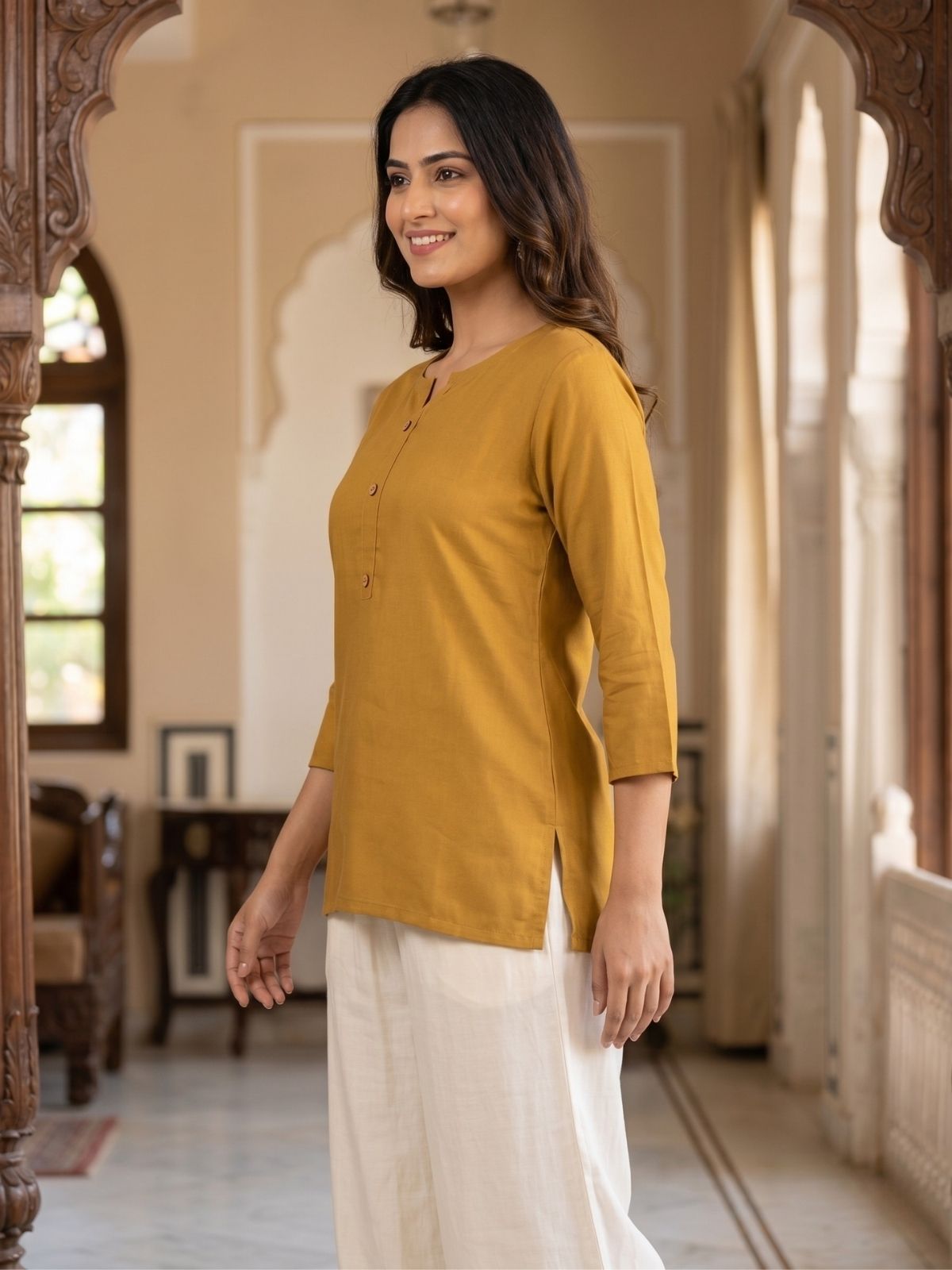Women Camel Rayon Short Kurti