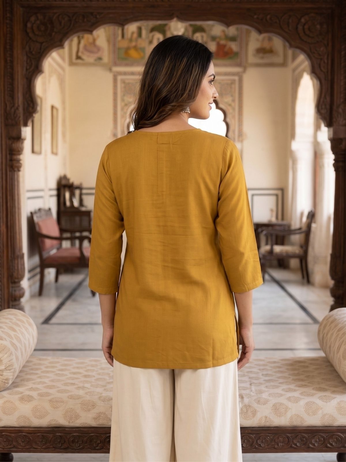 Women Camel Rayon Short Kurti