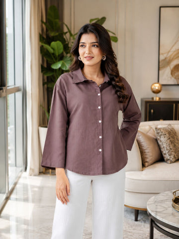 Chocolate Cotton bell Sleeves Shirts