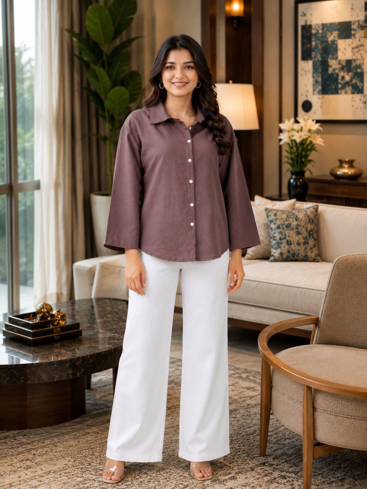 Chocolate Cotton bell Sleeves Shirts