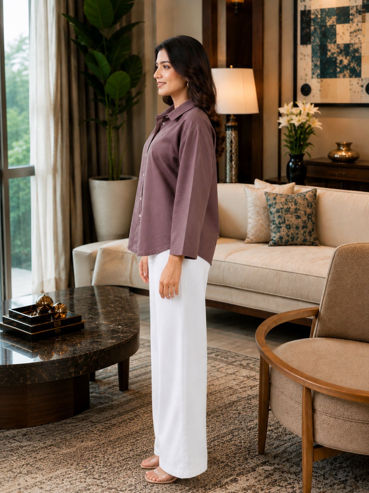 Chocolate Cotton bell Sleeves Shirts