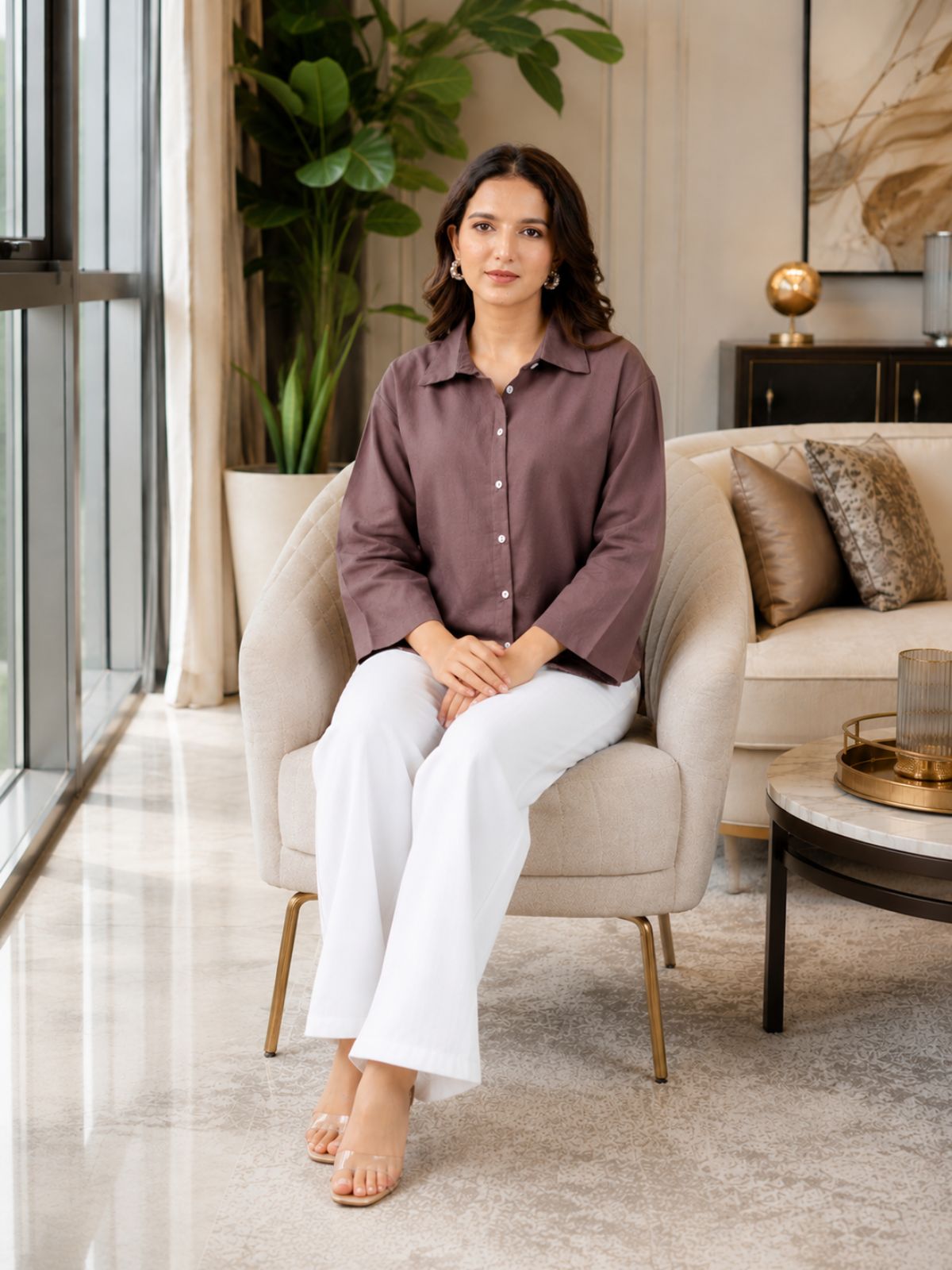 Chocolate Cotton bell Sleeves Shirts