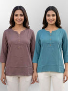 Women Coffee & Light Grey Rayon Short Kurti