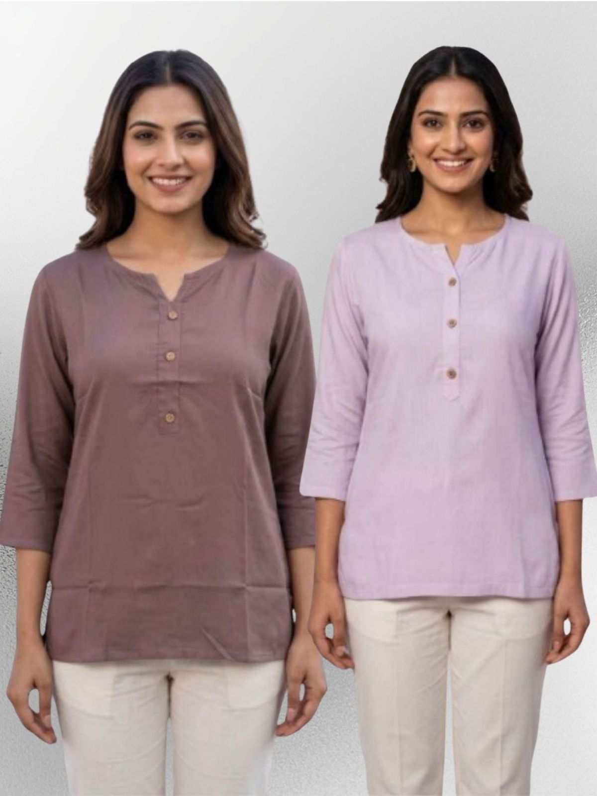 Women Coffee & Light Purple Rayon Short Kurti