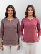 Women Coffee & Peach Rayon Short Kurti