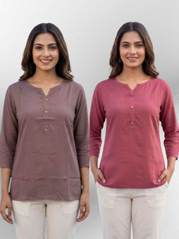 Women Coffee & Peach Rayon Short Kurti