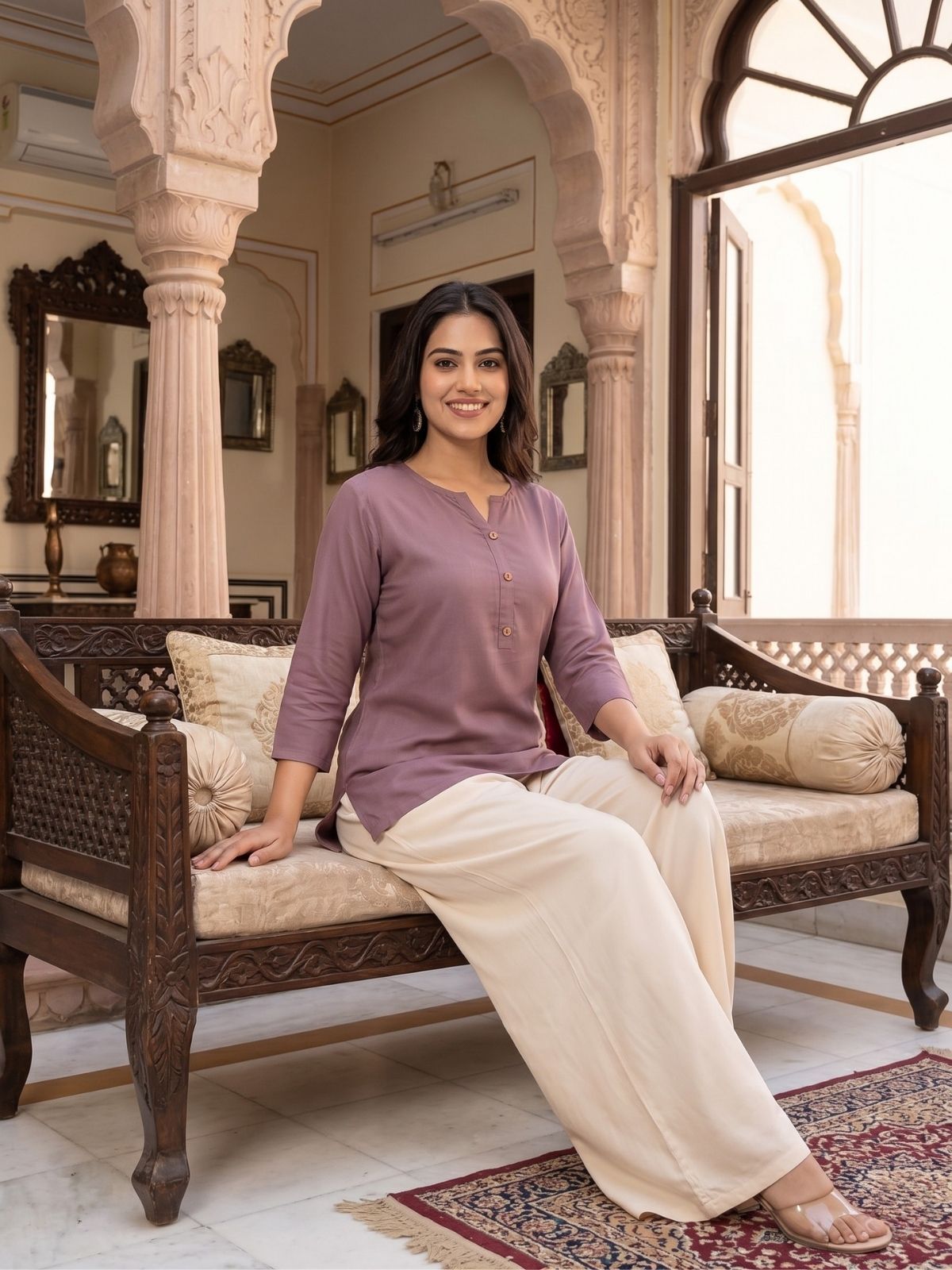 Women Coffee Rayon Short Kurti