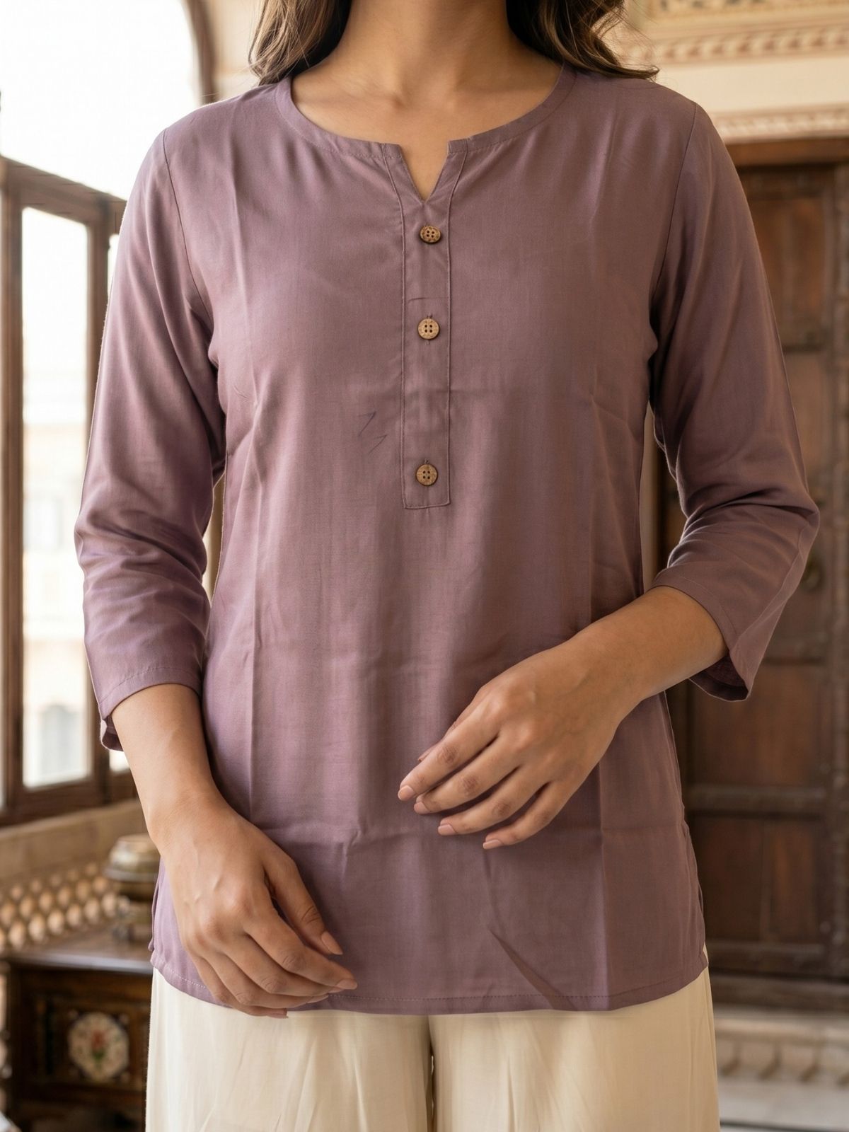 Women Coffee Rayon Short Kurti