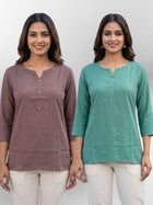 Women Coffee & SeaGreen Rayon Short Kurti