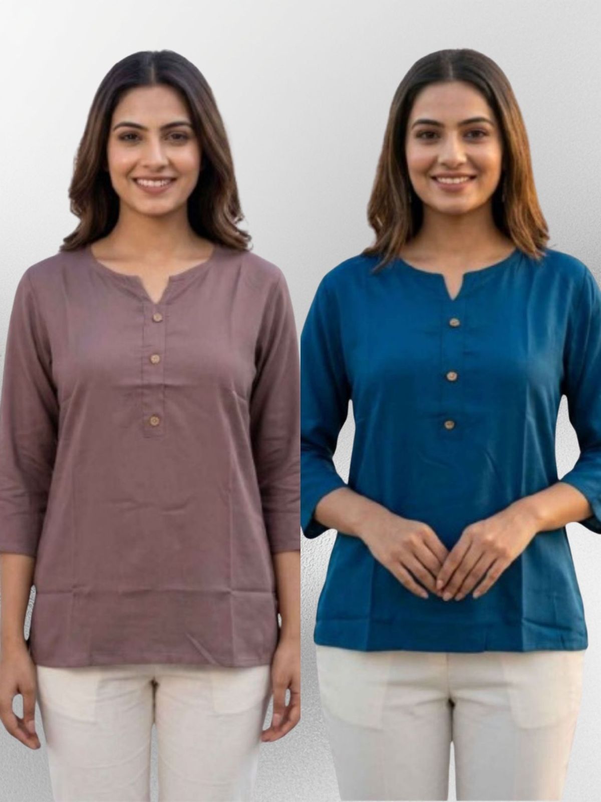 Women Coffee & TealBlue Rayon Short Kurti