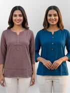 Women Coffee & TealBlue Rayon Short Kurti