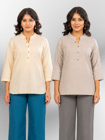Cream & Grey Cotton Comfort Tops Combo