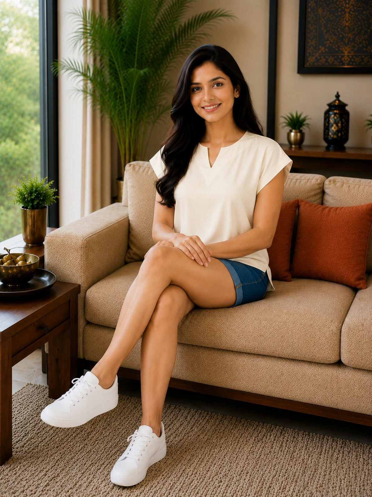 Cream Cotton Blends Top