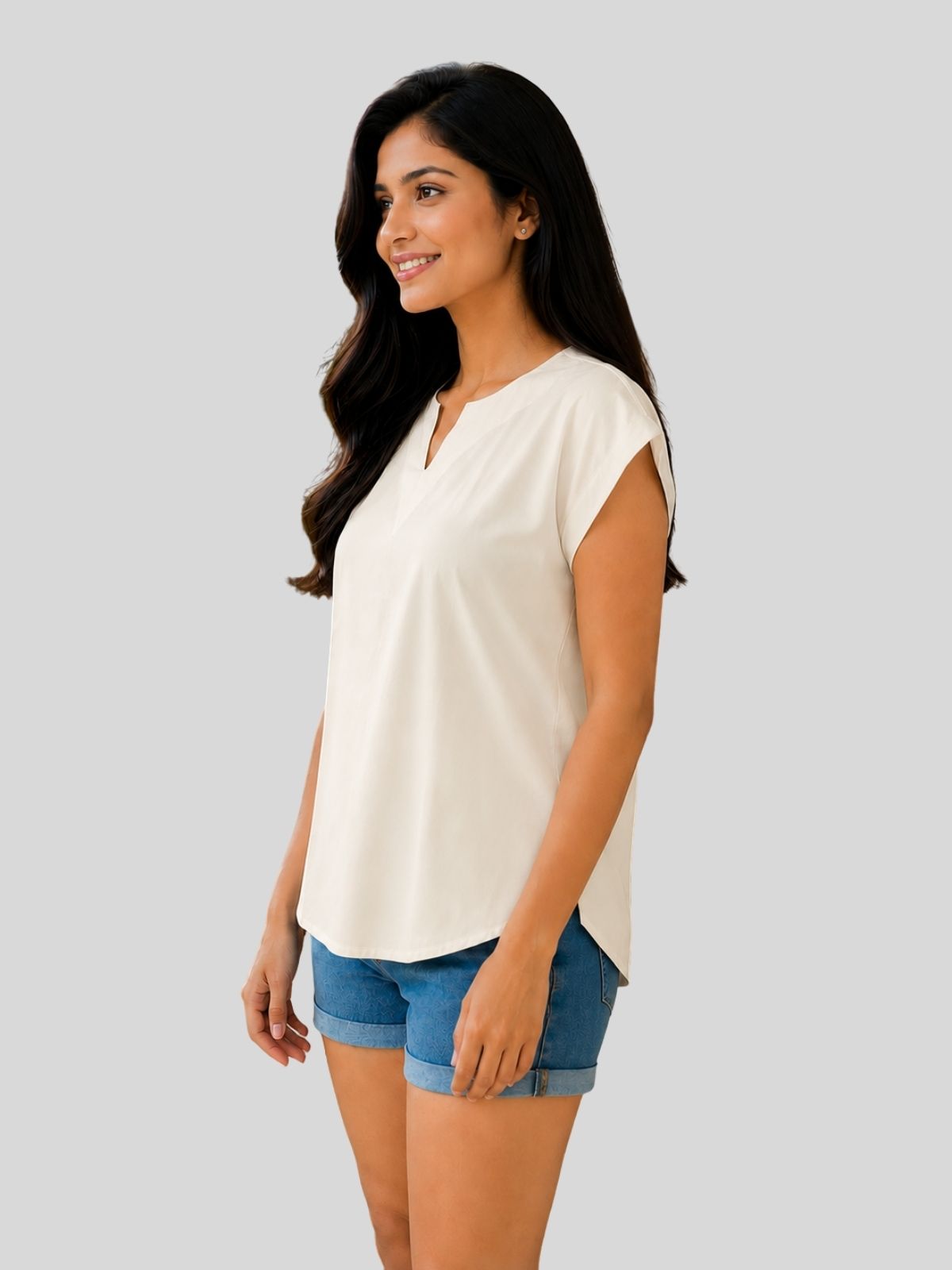 Cream & Light Green Cotton Blends Tops Combo