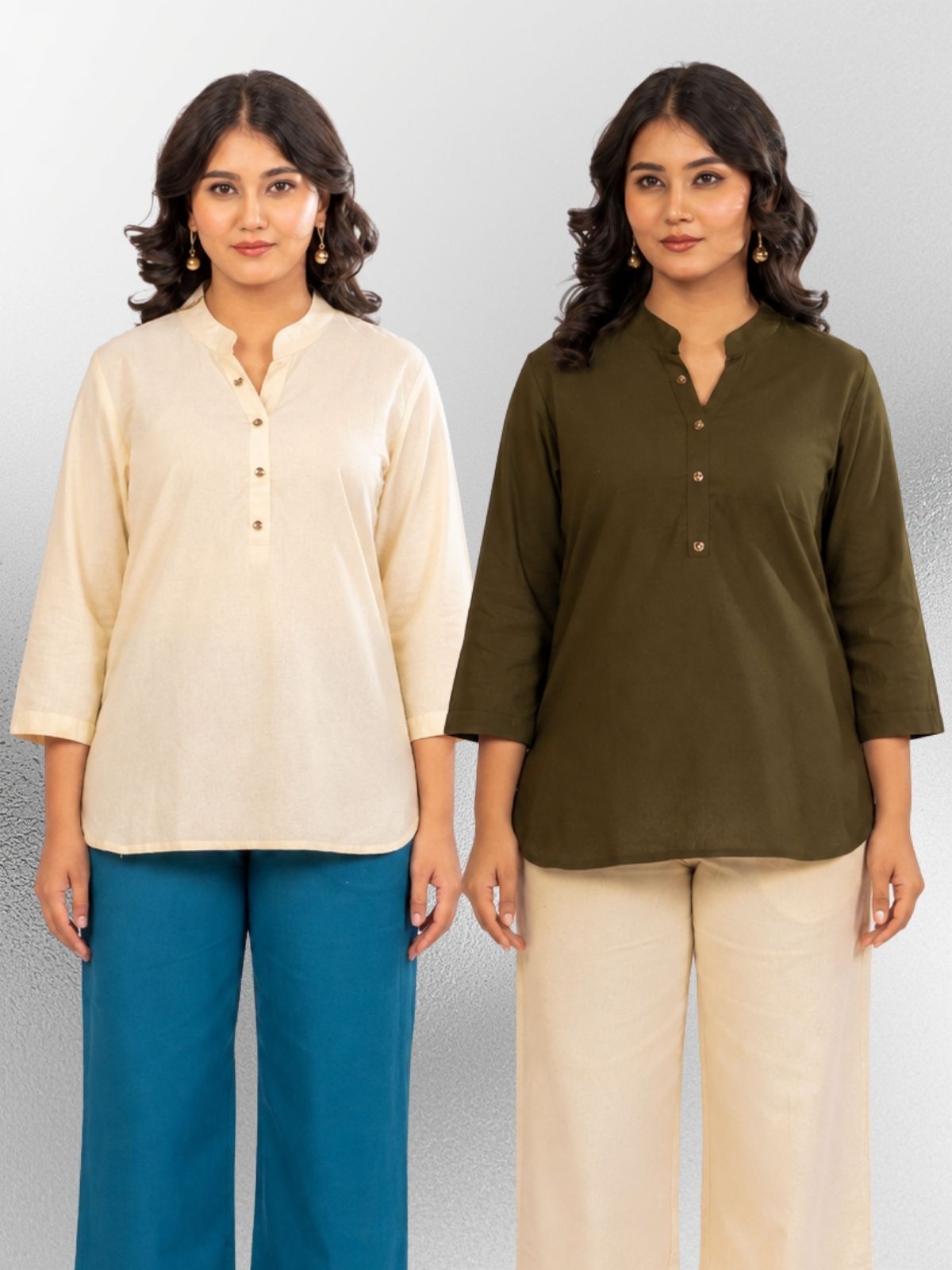 Cream & Mehndi Cotton Comfort Tops Combo
