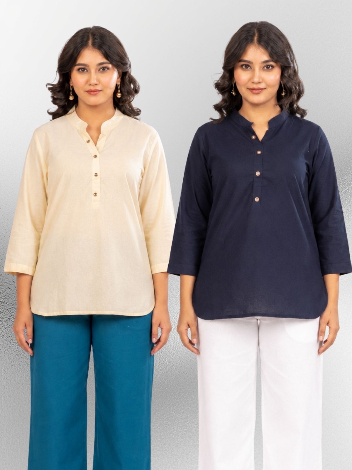 Cream & NavyBlue Cotton Comfort Tops Combo