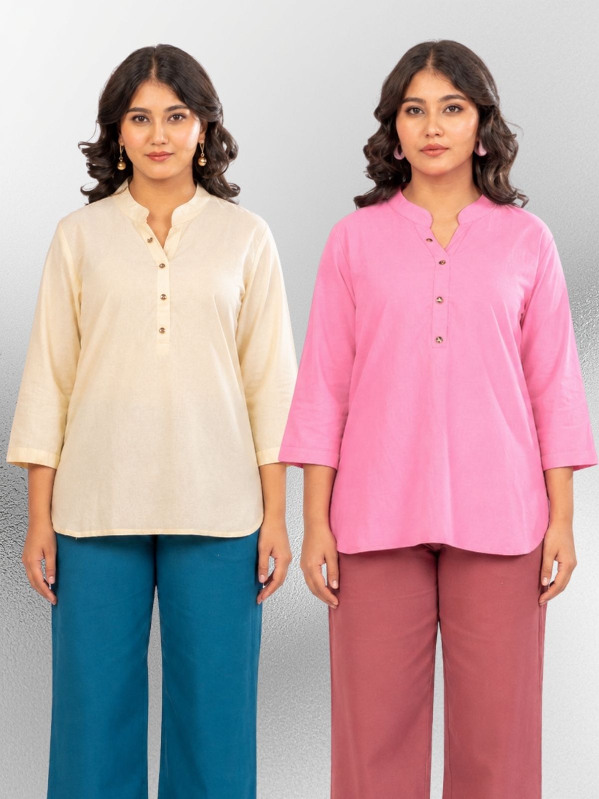 Cream & Pink Cotton Comfort Tops Combo