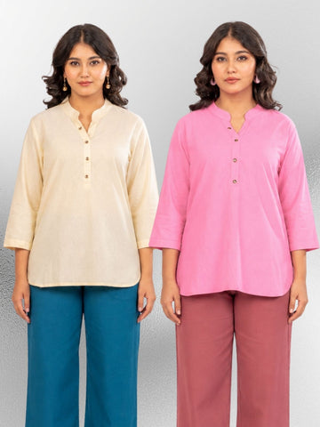 Cream & Pink Cotton Comfort Tops Combo