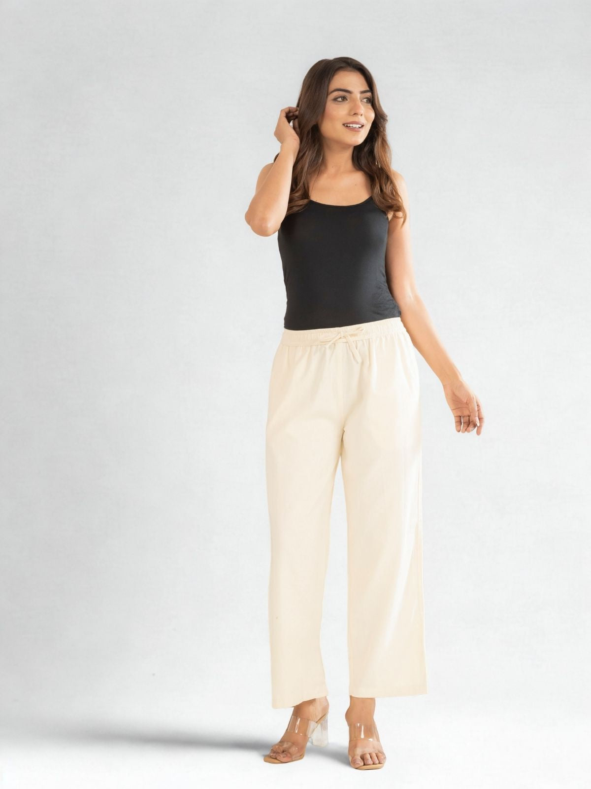 Cream Cotton Twill Pajama Pants