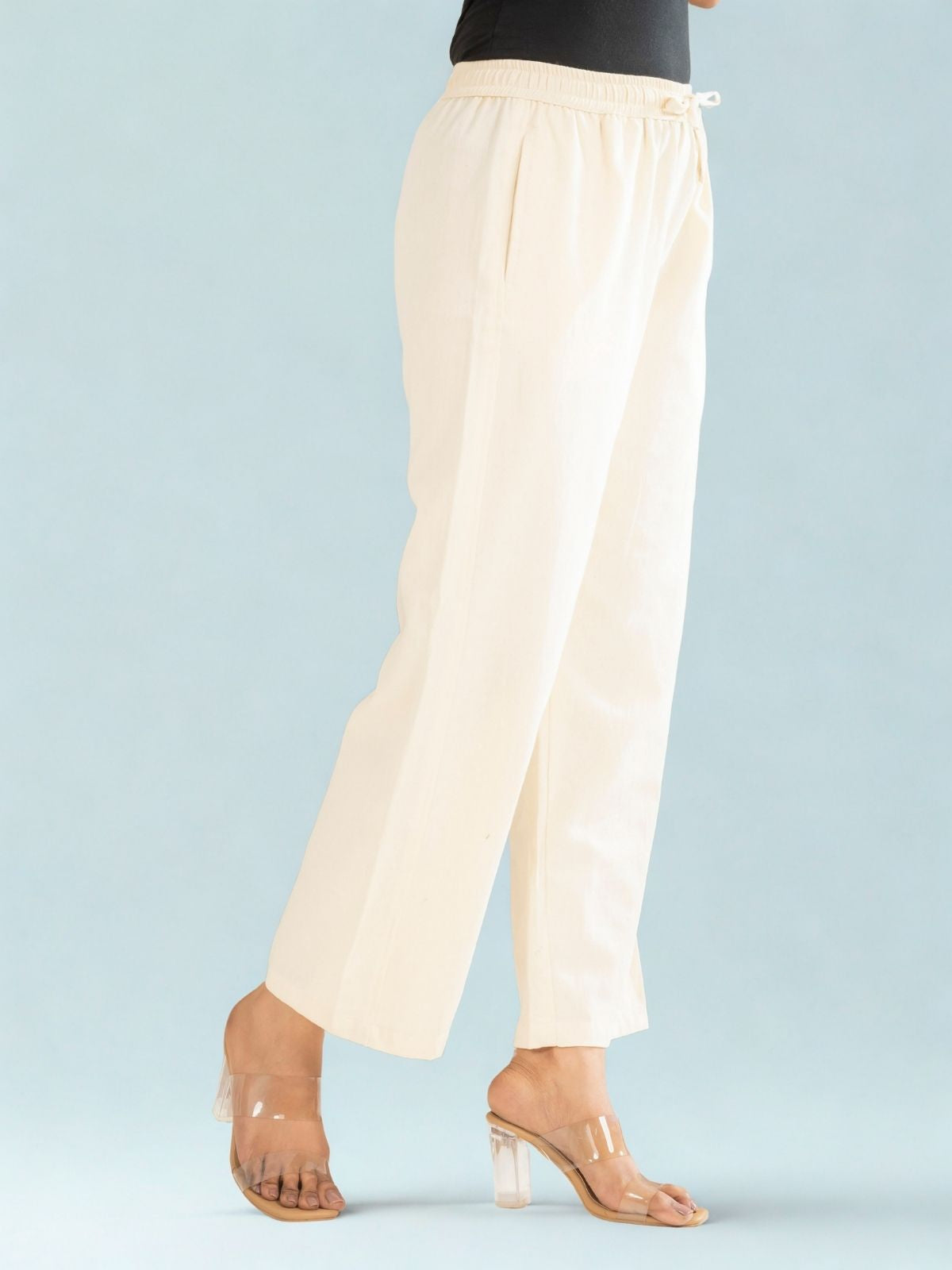 Cream Cotton Twill Pajama Pants