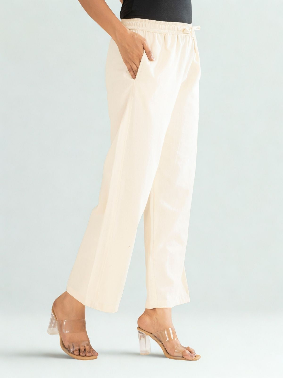 Cream Cotton Twill Pajama Pants