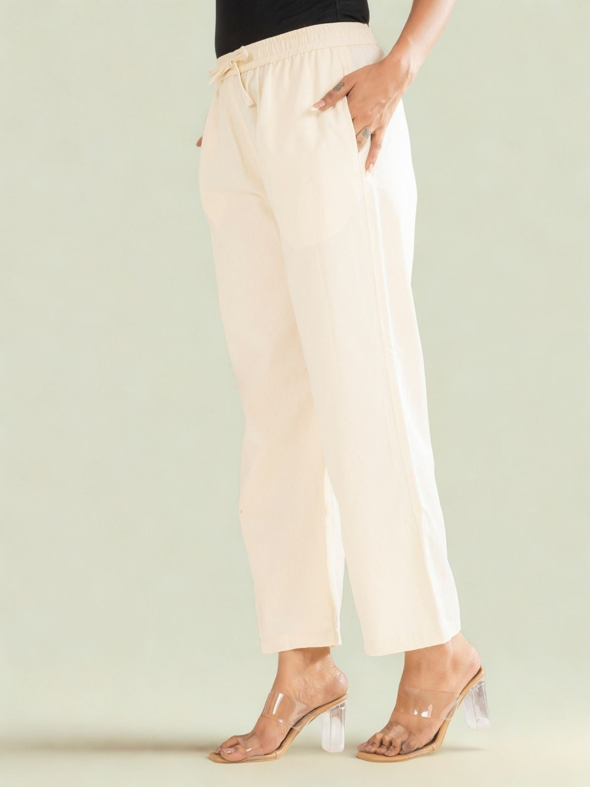 Cream Cotton Twill Pajama Pants