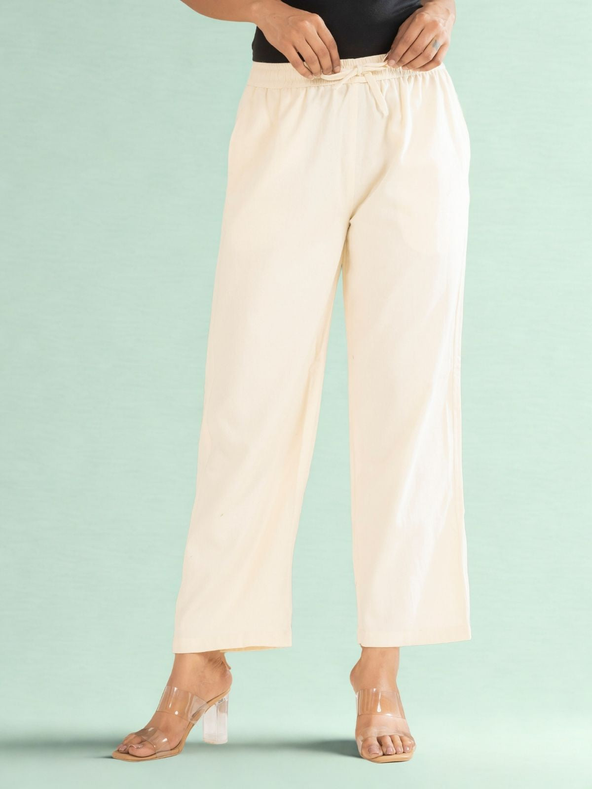 Cream Cotton Twill Pajama Pants