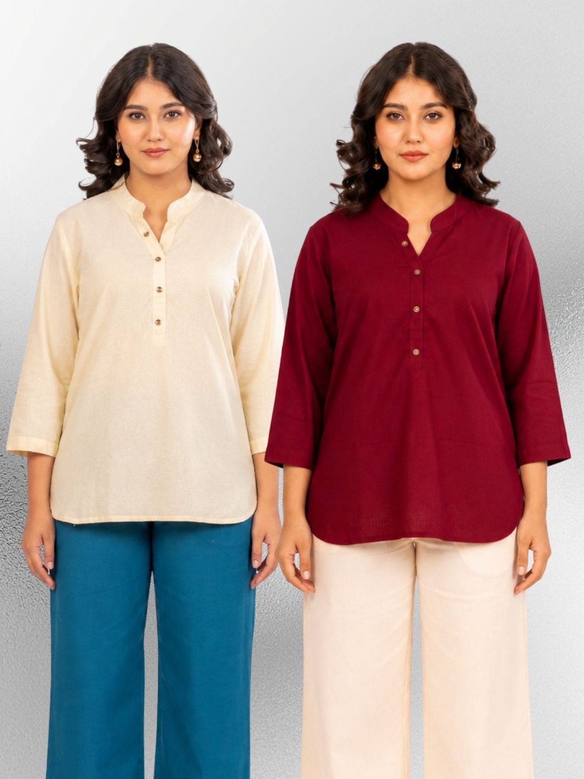 Cream & Wine Cotton Comfort Tops Combo