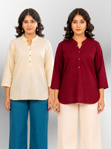 Cream & Wine Cotton Comfort Tops Combo