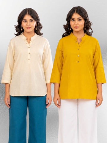 Cream & Yellow Cotton Comfort Tops Combo