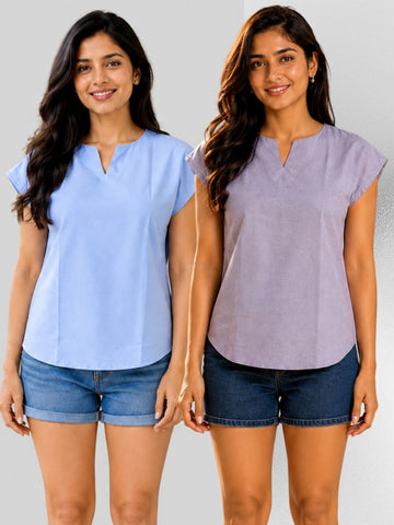 Dark Blue & Purple Cotton Blends Tops Combo