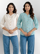 Dark Brown & Dark Green Striped Shirts Combo