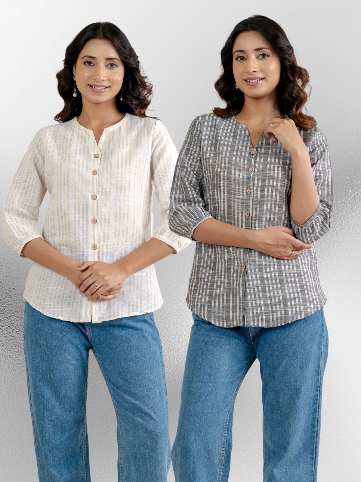 Dark Brown & Dark Grey Striped Shirts Combo
