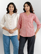 Dark Brown & Dark Red Striped Shirts Combo