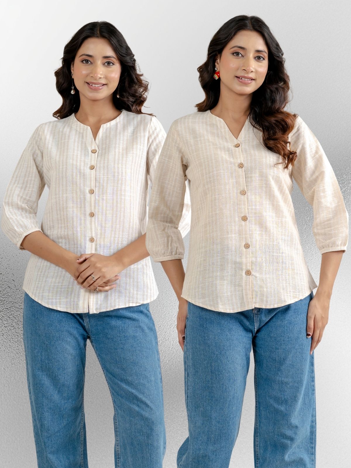 Dark Brown & Light Brown Striped Shirts Combo