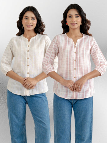 Dark Brown & Light Pink Striped Shirts Combo