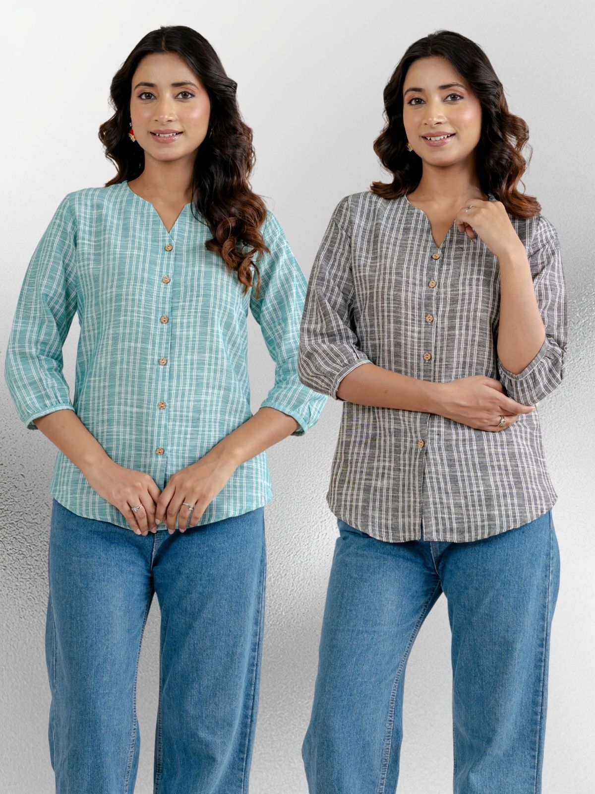 Dark Green & Dark Grey Striped Shirts Combo