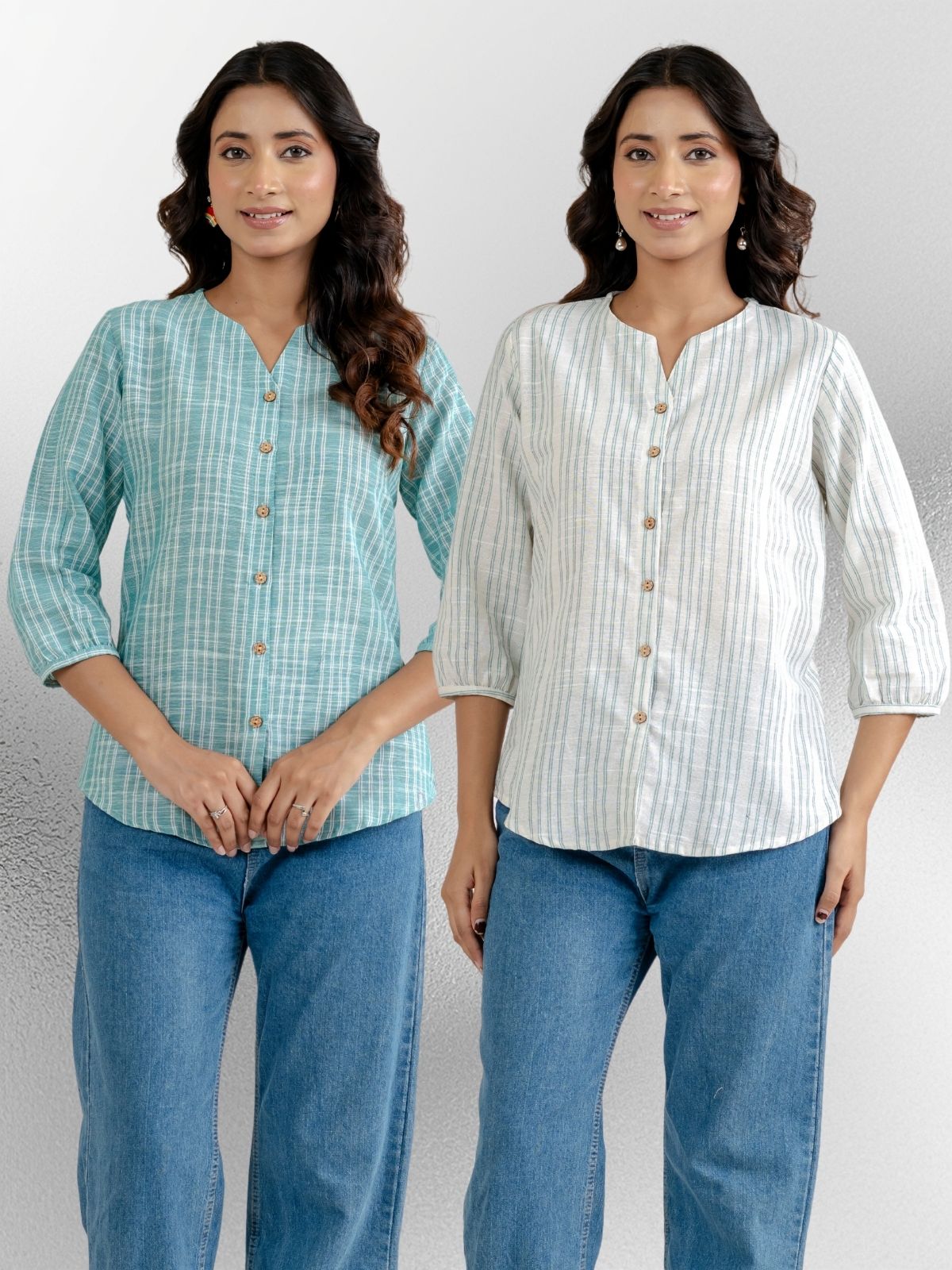 Dark Green & Light Green Striped Shirts Combo