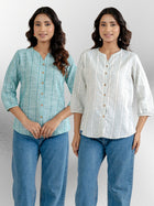 Dark Green & Light Green Striped Shirts Combo