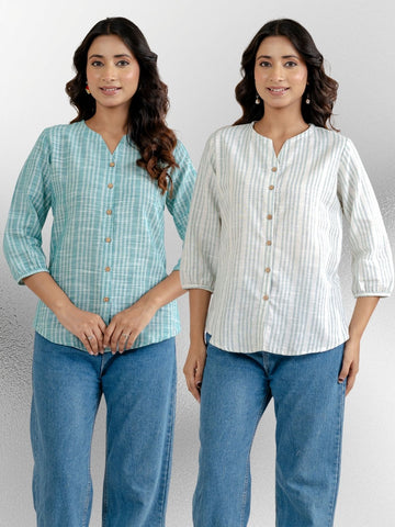 Dark Green & Light Green Striped Shirts Combo