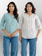 Dark Green & Light Grey Striped Shirts Combo