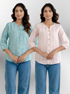 Dark Green & Light Pink Striped Shirts Combo
