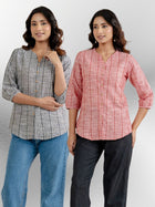 Dark Grey & Dark Red Striped Shirts Combo
